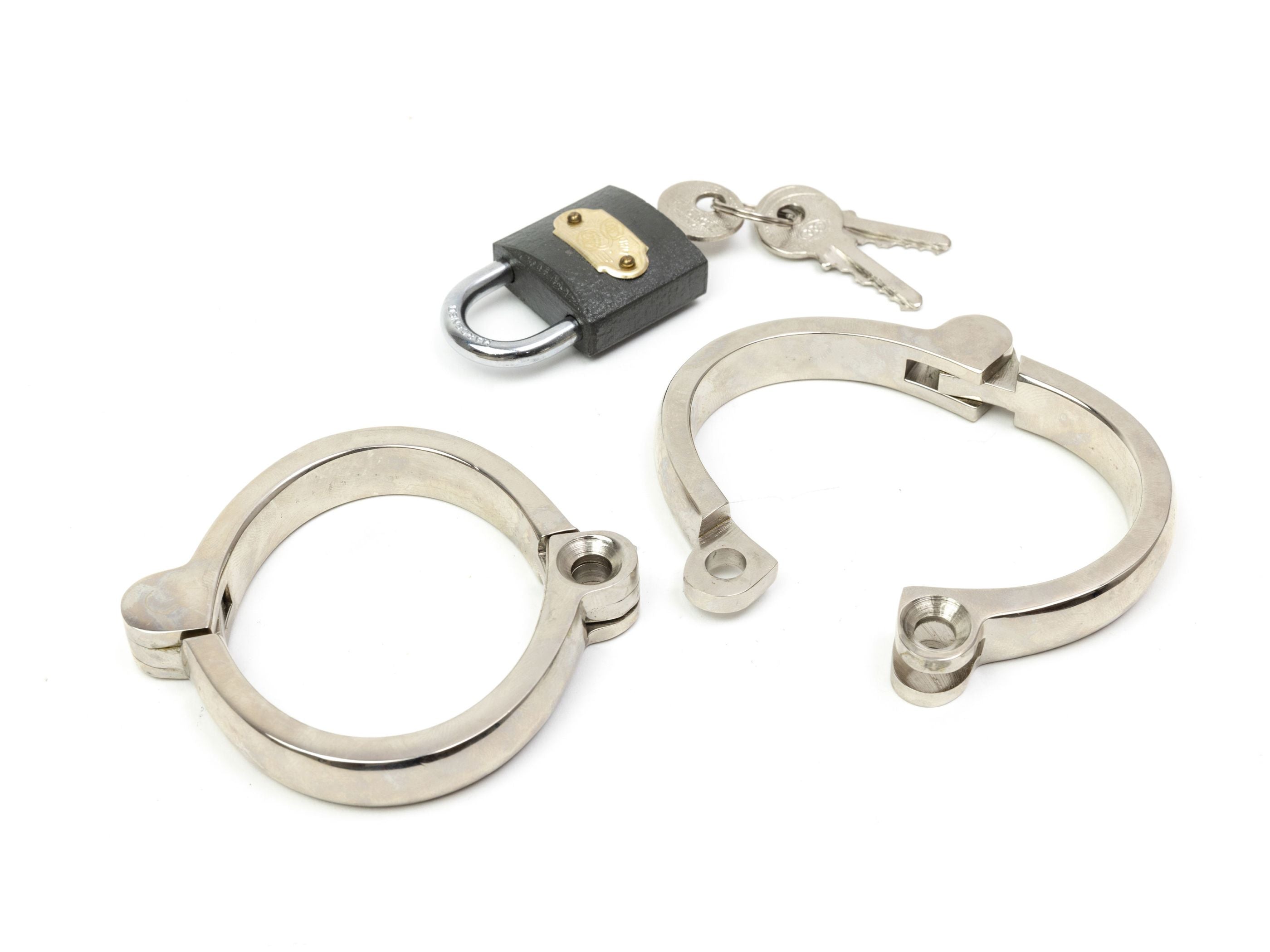 Charming brass handcuffs, heavy bracelets with padlock