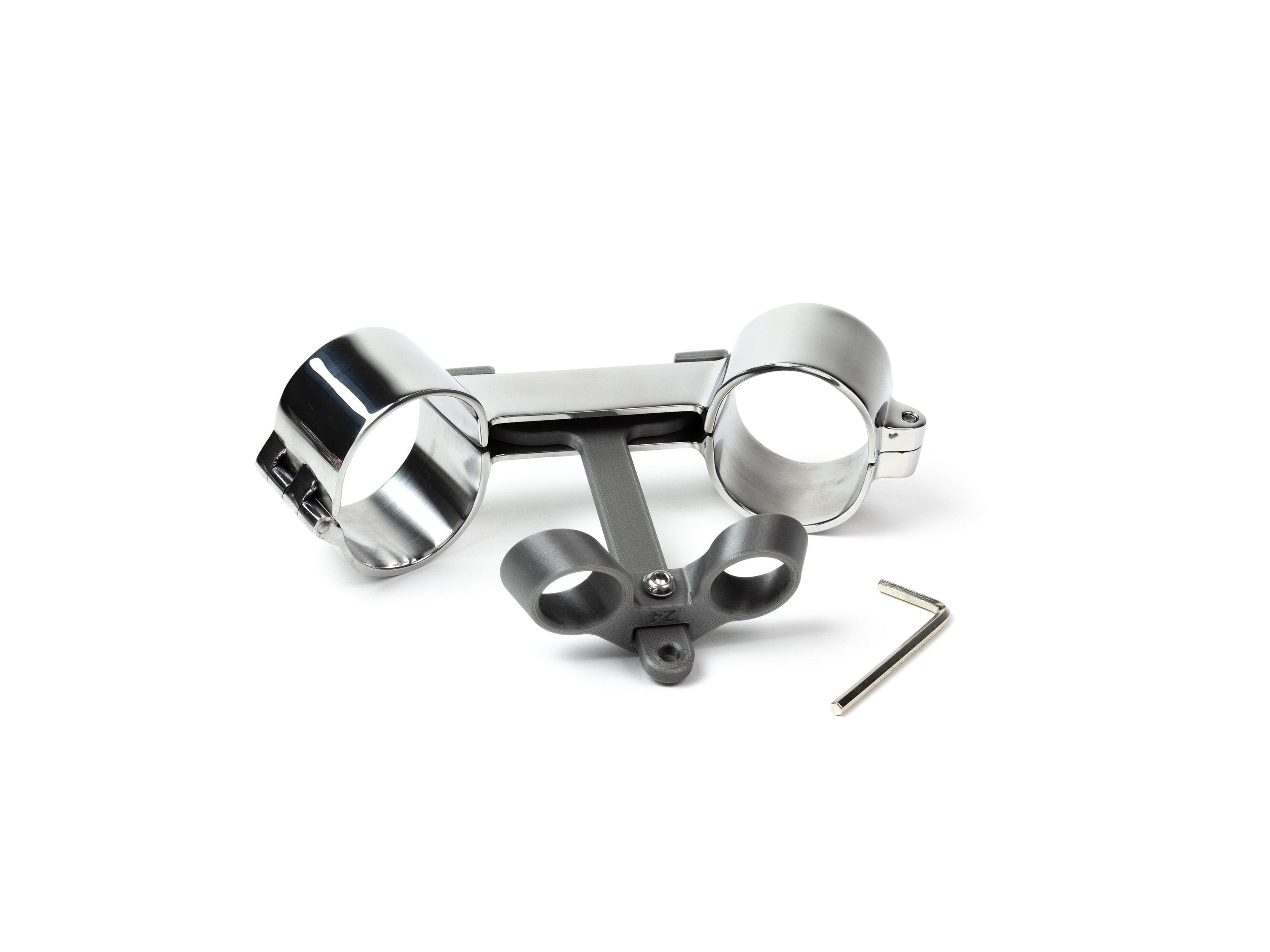 Heavy rigid stainless steel restraints, angled